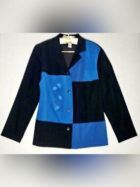 Vintage Colorblock Two-Tone Blazer Jacket with Floral Embroidery Detail